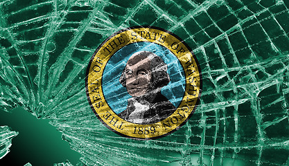 Image showing Broken glass or ice with a flag, Washington