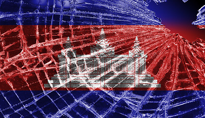 Image showing Broken glass or ice with a flag, Cambodia