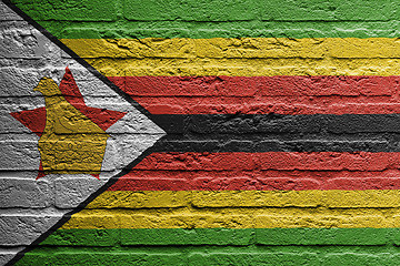 Image showing Brick wall with a painting of a flag,  Zimbabwe