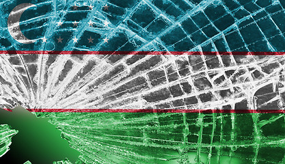 Image showing Broken glass or ice with a flag, Uzbekistan