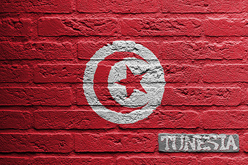 Image showing Brick wall with a painting of a flag, Tunesia