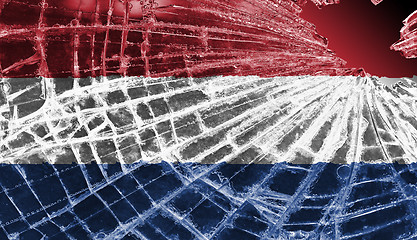 Image showing Broken glass or ice with a flag, the Netherlands