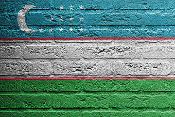Image showing Brick wall with a painting of a flag, Uzbekistan