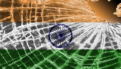 Image showing Broken glass or ice with a flag, India