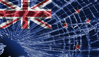 Image showing Broken glass or ice with a flag, New Zealand