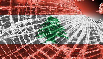 Image showing Broken glass or ice with a flag, Lebanon