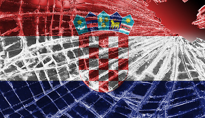 Image showing Broken glass or ice with a flag, Croatia