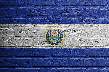Image showing Brick wall with a painting of a flag, El Salvador