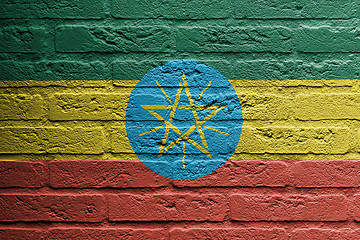 Image showing Brick wall with a painting of a flag, Ethiopia
