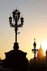 Image showing Lampposts at sunset