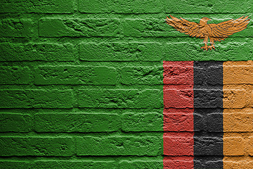 Image showing Brick wall with a painting of a flag, Zambia