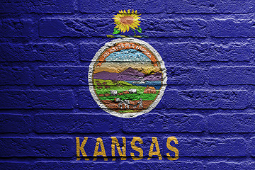 Image showing Brick wall with a painting of a flag, Kansas