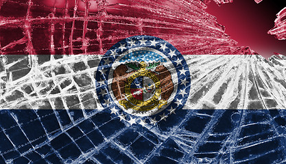 Image showing Broken glass or ice with a flag, Missouri