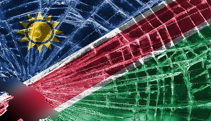 Image showing Broken glass or ice with a flag, Namibia