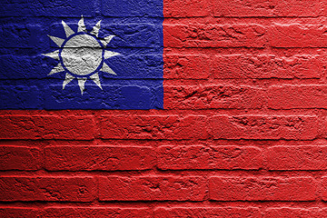 Image showing Brick wall with a painting of a flag, the republic of china