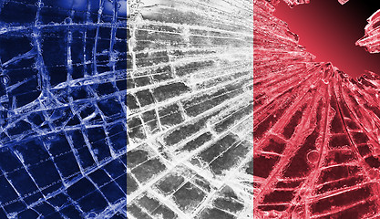 Image showing Broken glass or ice with a flag, France