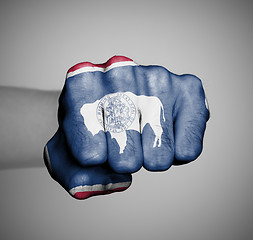 Image showing United states, fist with the flag of Wyoming