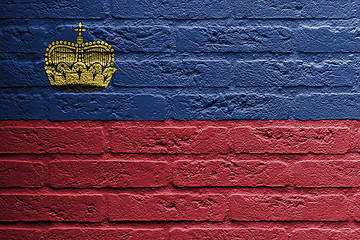 Image showing Brick wall with a painting of a flag, Liechtenstein