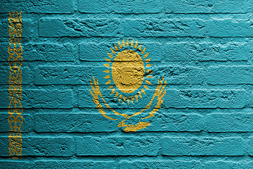 Image showing Brick wall with a painting of a flag, Kazakhstan