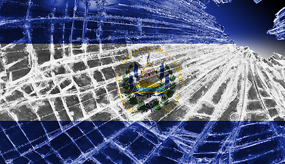 Image showing Broken glass or ice with a flag, El Salvador