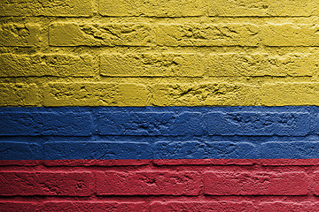 Image showing Brick wall with a painting of a flag, Colombia