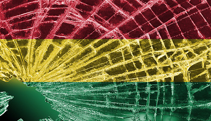 Image showing Broken glass or ice with a flag, Bolivia