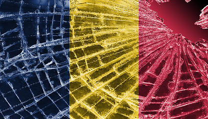 Image showing Broken glass or ice with a flag, Romania