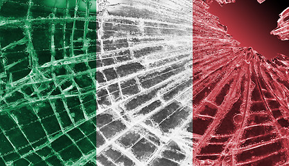 Image showing Broken glass or ice with a flag, Italy