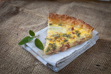 Image showing Quiche with ham and sage