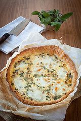 Image showing Quiche with ham and sage