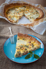 Image showing Quiche with ham and sage