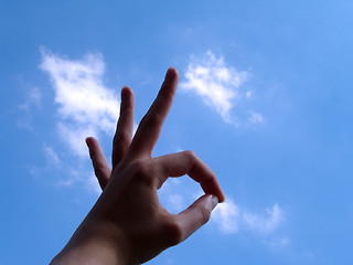 Image showing Ok Sign with cloud background