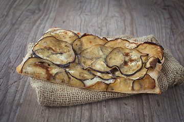 Image showing Sliced pizza with eggplants