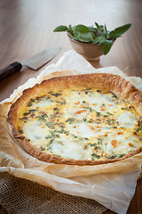 Image showing Quiche with ham and sage