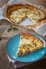 Image showing Quiche with ham and sage