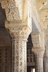 Image showing marble columns in red Agra Fort