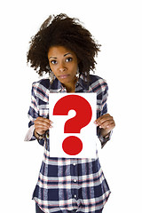 Image showing Young woman with question mark