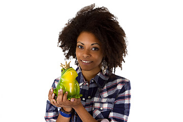 Image showing Young african american with frog prince