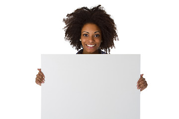 Image showing Young afro american with white board