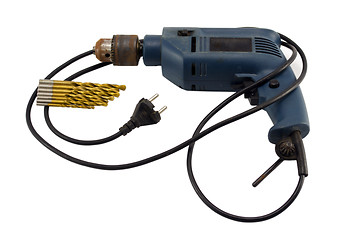 Image showing rusty retro electric drill golden bit rosette plug 