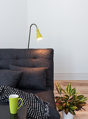 Image showing Cozy gray sofa in the living room