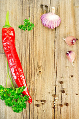 Image showing Spices on a wooden board