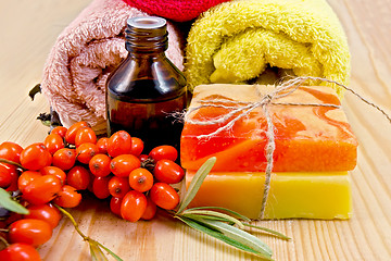 Image showing Oil and homemade soap with sea buckthorn