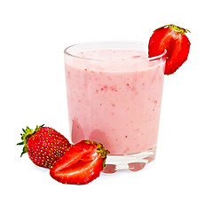 Image showing Milkshake with strawberries cut