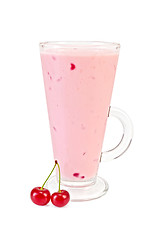 Image showing Milk cocktail with cherry