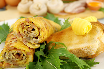 Image showing Rolled Omelette And Toast