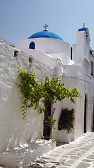 Image showing greek church with  green tree