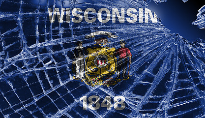 Image showing Broken glass or ice with a flag, Wisconsin