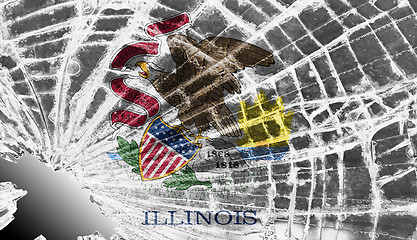 Image showing Broken glass or ice with a flag, Illinois