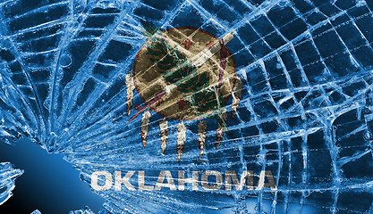 Image showing Broken glass or ice with a flag, Oklahoma